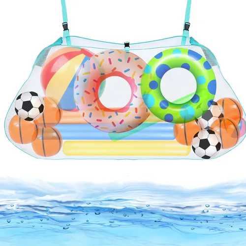 Miniatura 7 de Bolsa de almacenamiento de flotadores de piscina, organizador de malla plegable para colgar en la piscina, para bolas, flotadores, juguetes