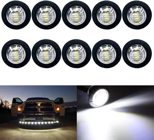 KEING Paquete de 10 mini luces LED redondas selladas impermeables de 3/4 pulgadas, luz de señalización LED blanca de 12 V para remolque, camión,