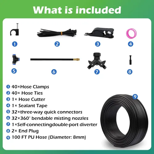 Miniatura 3 de Drip Irrigation System Kit 100 FT with 32 Nozzles, 360° Adjustable Bendable Garden Watering Misting System for Greenhouse, Yard, Lawn, Plant
