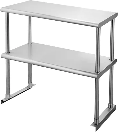 Hally - Estante doble de acero inoxidable de 12 x 30 pulgadas, capacidad de peso de 340 libras, estante comercial de 2 niveles para preparación y