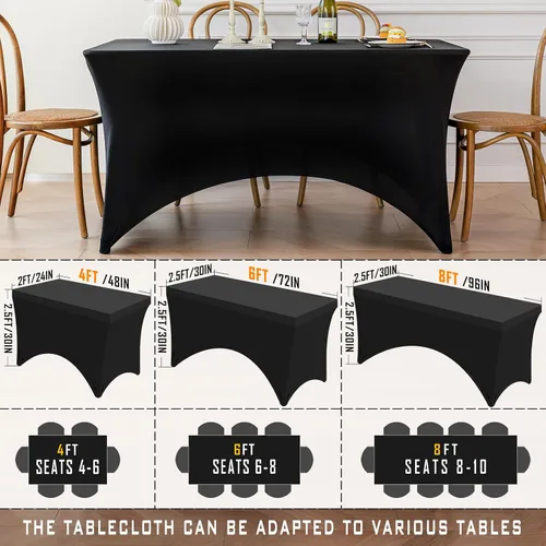 Miniatura 6 de Famstar Paño de Mesa Negro de 4 Pies de Elastano, Paño de Mesa Ajustado para Mesas Rectangulares, Fundas Elásticas Lavables Sin Arrugas
