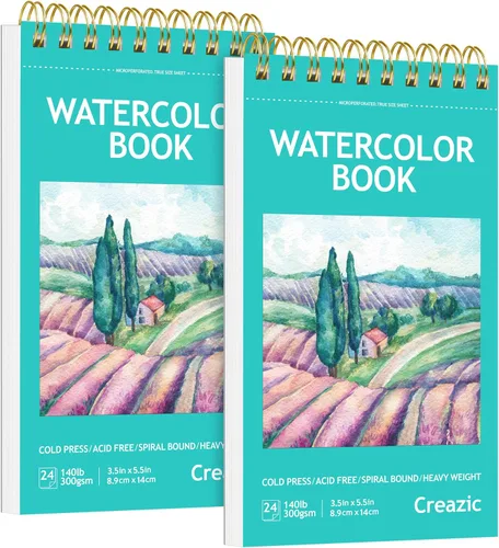 Miniatura 9 de Creazic Bloc de papel de acuarela, 5.5 x 8.5 pulgadas, 140 libras/10.58 oz, cuaderno de bocetos de acuarela de prensa en frío, 24 hojas