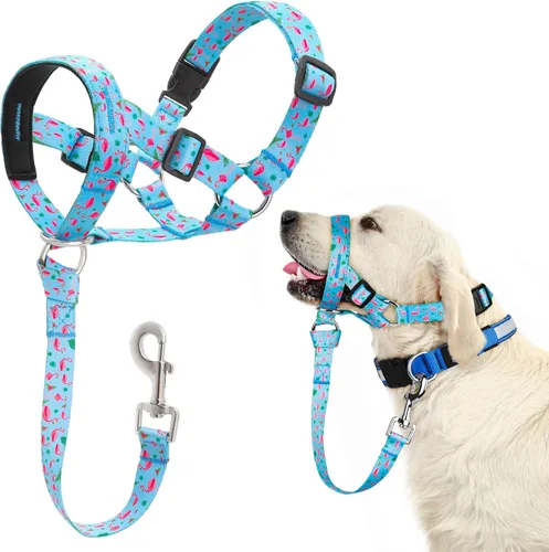 Collar sin tirones para la cabeza de perro, cuello halter ajustable para perros agresivos, acolchado antitirones, bozal de plomo suave para