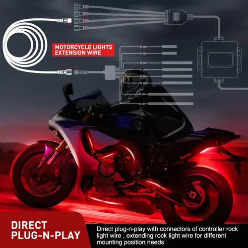 Miniatura 7 de Nilight - Cable de extensión para motocicleta, 4 tiras de luces led de 2 pies, 3 divisores en Y de 2 vías, extensión de 4 clavijas para tiras