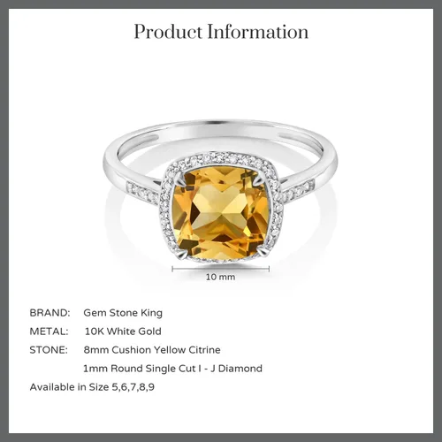 Miniatura 7 de Gem Stone King Anillo de compromiso de oro blanco de 10 quilates con piedra natal de citrino amarillo y diamantes decorativos para mujer