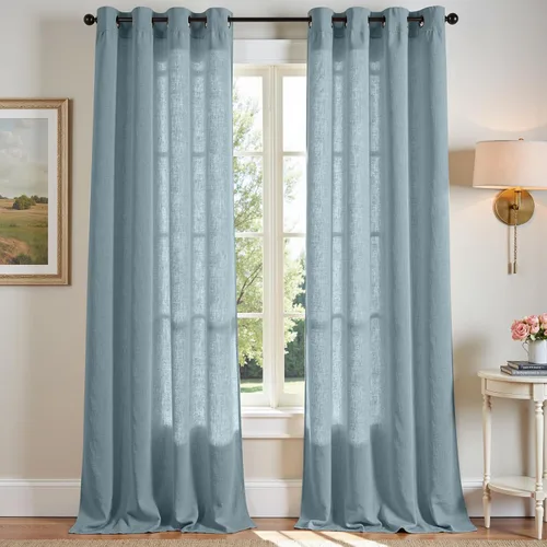 Miniatura 36 de jinchan Cortinas de 108 pulgadas Mezcla de Lino de Lino Semi Transparentes Filtrado de Luz y Resplandor Cortinas Extra Largas para Sala de Estar
