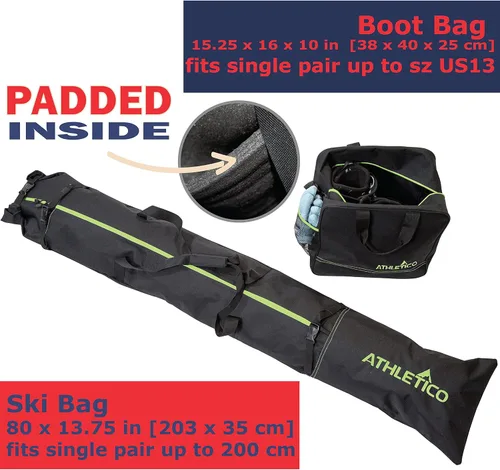 Miniatura 2 de Athletico - Combo de bolsas acolchadas para botas y esquís, dos piezas Guarda y transporta los esquís de hasta 200 cm y botas hasta la talla 30.5