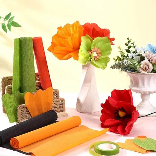 Miniatura 6 de Gersoniel 57 piezas de papel crepé de flores de bricolaje, 6 rollos de hojas de papel crepé de 1.58 onzas, 50 piezas de alambre de hierro floral