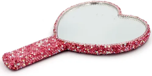 Miniatura 4 de Espejo de mano con forma de corazón con diamantes de imitación, espejo de maquillaje portátil y deslumbrante para retoques sobre la marcha