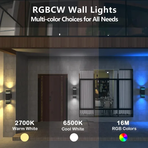 Miniatura 3 de wowlite Luces de Pared Exteriores para Casa, Control Remoto Inteligente RGBCW Luces de Arriba y Abajo, Aplique Exterior RGB de Cambio