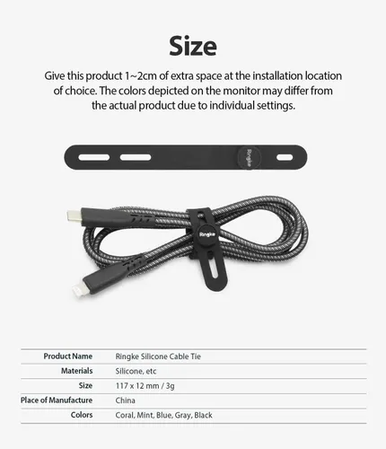 Miniatura 8 de Ringke Sujetacables de silicona [gestión de cables reutilizables] Organizador de cables flexible, longitud ajustable, clips de cable duraderos