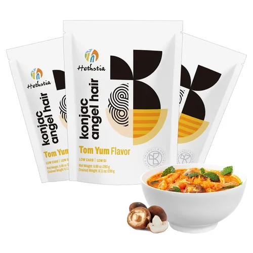 Miniatura 14 de Hethstia Konjac Noodles Angel Hair - Paquete de 6 fideos Shirataki, bajo en calorías, bajo en carbohidratos, sin azúcar, sin gluten, apto para dieta