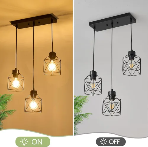 Miniatura 6 de Lámpara colgante de 3 luces, lámpara colgante de isla de cocina de granja, iluminación colgante industrial para comedor, dormitorio, pasillo