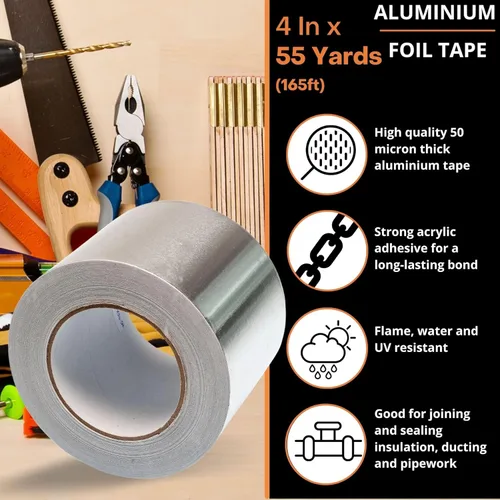 Miniatura 5 de GTSE Cinta de papel de aluminio, rollo de 4 pulgadas x 55 yardas (164 pies) de ancho, cinta metálica plateada ancha multiusos, ideal para HVAC