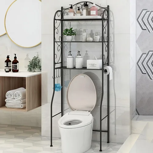 Miniatura 10 de Organizador de baño sobre el inodoro, estante independiente sobre el inodoro con ganchos y estante de papel higiénico, estantes de baño sobre