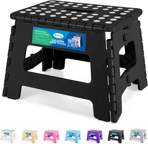Miniatura 22 de Dyforce Taburete plegable de 16 pulgadas, capacidad de 400 libras, taburete plegable de plástico resistente para adultos, taburete con asa, fácil