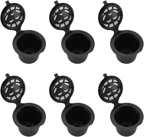 Miniatura 5 de Cápsulas de café reutilizables recargables de plástico negro, acero inoxidable 304, 6 unidades de plástico y acero inoxidable rellenables, cápsulas