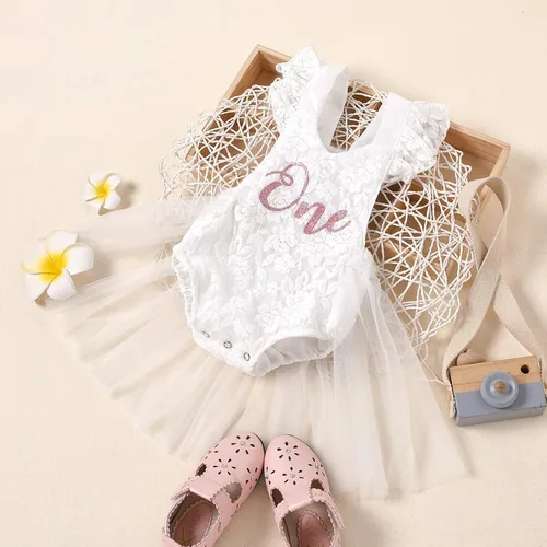 Miniatura 2 de IBTOM CASTLE Traje de bebé niña para primer cumpleaños, estilo bohemio, con un volantes, de encaje, tutú de princesa, vestido sin espalda, sesión