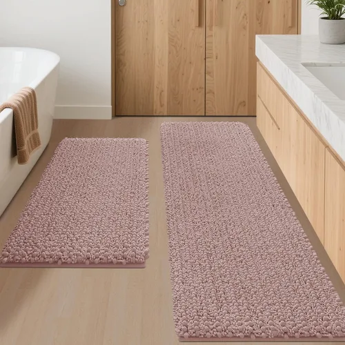 Miniatura 64 de ACCUMTEK - Juego de 2 alfombras de baño de lujo en color beige de 32"x20"+24"x17", alfombras de baño ultra suaves y gruesas absorbentes, alfombra
