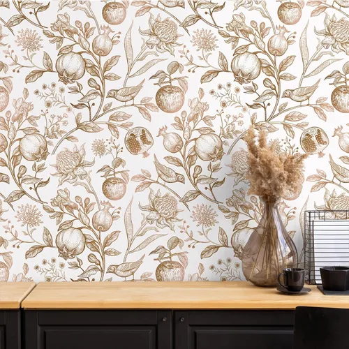 Miniatura 5 de VEELIKE Gold Birds - Papel tapiz de vinilo floral, autoadhesivo, extraíble, apto para inquilinos, 17.7 x 354 pulgadas