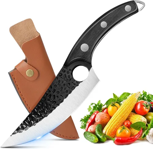 ZENG Cuchillo de chef de 7 pulgadas, cuchillos de carnicero forjados a mano con funda, cuchillo japonés de acero de alto carbono para cortar carne