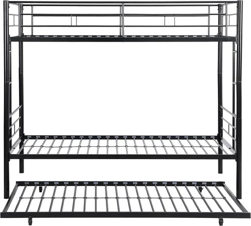 Miniatura 7 de EMKK Litera de metal individual sobre individual con cama nido, marco de literas resistentes con 2 escaleras laterales, litera convertible