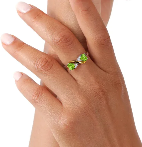 Miniatura 47 de Gemstone Birthstone and Lab Grown Diamond Accents Eternal Love Infinity Ring for Women 925 Silver and 10K Yellow Gold Heart Shape 5MM & Round