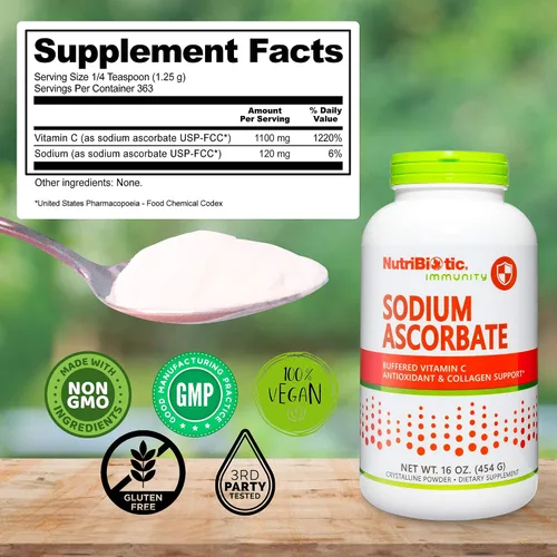 Miniatura 6 de NutriBiotic - Polvo de Vitamina C Tamponada con Ascorbato de Sodio, 16 Oz Vegano, No Ácido y Más Fácil de Digerir que el Ácido Ascórbico Apoyo