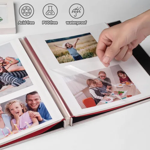 Miniatura 2 de HoneyTolly Álbum de fotos autoadhesivo para fotos de 4 x 6 imágenes, cubierta magnética de lino, 15 hojas/30 páginas en blanco para bodas Beige claro