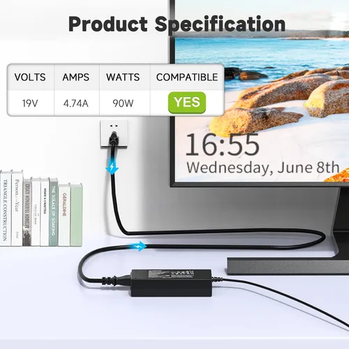 Miniatura 2 de Cable de alimentación de 90 W y 65 W compatible con HP Pavilion todo en uno de 18 pulgadas, 19 pulgadas, 20 pulgadas, 21 pulgadas, 22 pulgadas, 23