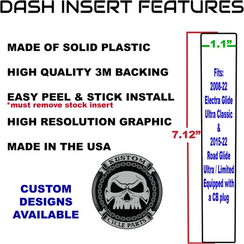 Miniatura 3 de Kustom Cycle Parts Inserto de consola de panel de tablero Gothic Grim Reaper. Se adapta a Harley Davidson Electra Glide 2008-22, Ultra Classic