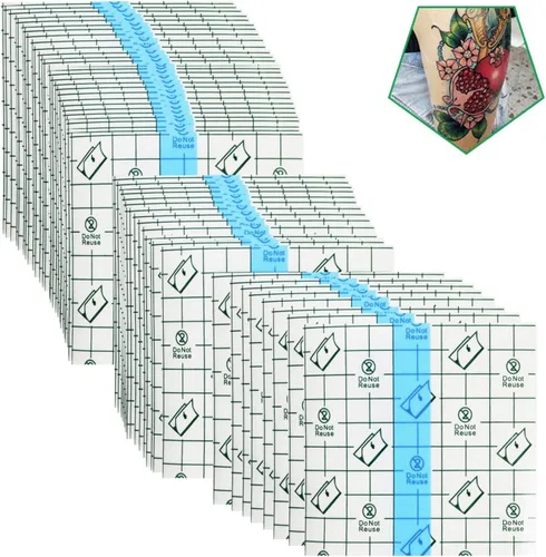 50 vendajes adhesivos elásticos impermeables de 4 x 4 pulgadas, película transparente para cuidado posterior de tatuajes y reparación de piel,