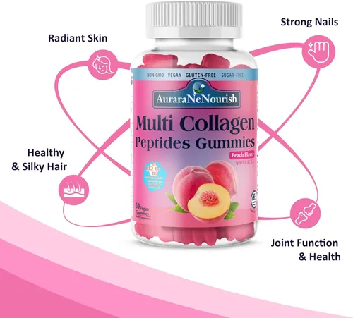 Miniatura 4 de Gomitas de péptidos de colágeno múltiple, sin azúcar, hidrolizadas, 5000 mg de proteína, tipo I, II, III, V, X, con biotina, ácido hialurónico