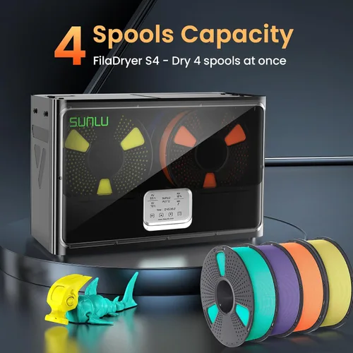 Miniatura 2 de SUNLU Caja secadora oficial para filamentos de impresora 3D S4, capacidad para 4 carretes, 3 ventiladores de circulación, calentador PTC de 350W