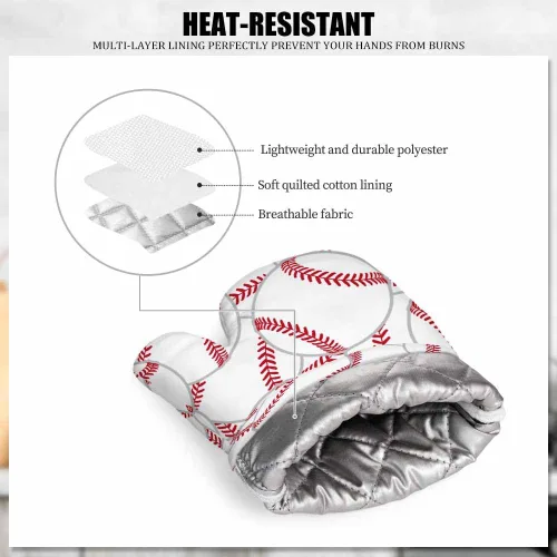 Miniatura 5 de Mxocom Juego de guantes de horno de béisbol y soportes para ollas, pelota de tenis, silicona resistente al calor, guantes para horno de cocina