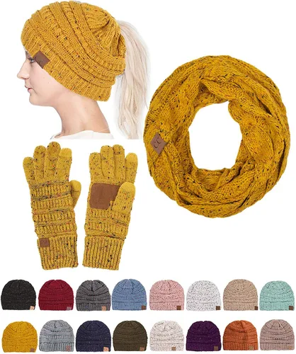 Miniatura 2 de JINS CLOSET Juego de 3 bufandas y guantes para mujer, diseño de cola de caballo