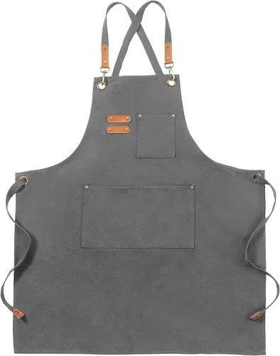 Miniatura 8 de Delantales de lona, delantales de chef de cocina, delantales de trabajo para hombres y mujeres, delantales con correa ajustable con 3 bolsillos