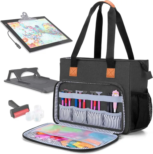 Miniatura 10 de LUXJA Estuche de transporte para almohadilla de luz A4 y accesorios de pintura de diamante, bolsa de almacenamiento para herramientas de pintura