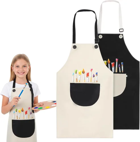 Mabor 2 delantales para cocinar, delantal de pintura impermeable ajustable, delantales de arte con bolsillos para niños y niñas, pintura,