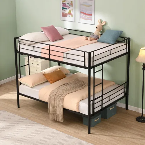 Miniatura 2 de Litera de metal, marco de metal resistente, 2 escaleras y barandilla de longitud completa, sin ruido para dormitorio pequeño, fácil de montar