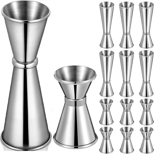 Amyhill Juego de 12 jigger de cóctel para camarero, doble cara de 1 onza/2 onzas y 0.5 onzas / 1 onza de acero inoxidable 304 taza medidora de