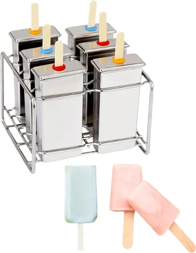 Moldes de paletas de acero inoxidable, juego de 6 moldes para hacer helados, moldes de paletas caseras reutilizables de metal con 50 varillas (plata