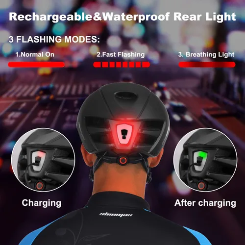 Miniatura 4 de Shinmax Casco de bicicleta para adultos, casco de bicicleta con gafas magnéticas extraíbles y luz LED recargable por USB, casco de bicicleta