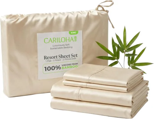 Miniatura 24 de Cariloha Resort - Juego de sábanas de viscosa de bambú 100% orgánico, 4 piezas, bolsillos extra profundos de 18 pulgadas, tejido satinado