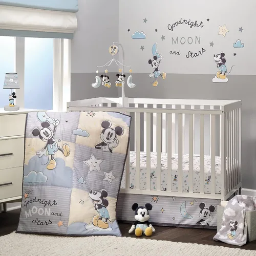 Miniatura 4 de Lambs & Ivy Disney Baby Moonlight Mickey Mouse - Sábana bajera ajustable para cuna, color blanco Luz de luna Mickey