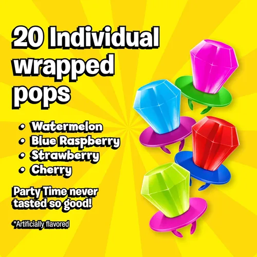 Miniatura 3 de Ring Pop - Paquete variado de piruletas individuales envueltas para el regreso a clases a granel – 20 piruletas con sabores surtidos – Dulces