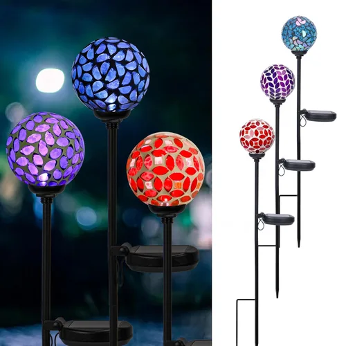 Miniatura 8 de VCUTEKA Luces solares para exteriores, decoración de jardín, mosaico, luces solares de jardín, bola de vidrio impermeable, luz LED de estaca