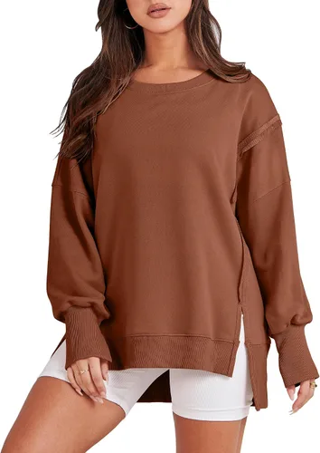 Miniatura 15 de ANRABESS Sudaderas de gran tamaño para mujer, con cuello redondo, manga larga, casuales y holgadas, con aberturas, ropa de otoño 2025