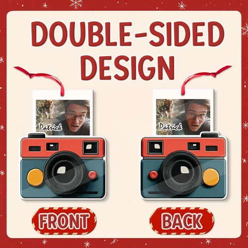 Miniatura 6 de Adorno acrílico en forma de cámara 2D, nombre personalizado y foto colgante de Navidad para fotógrafo, adorno de marco de fotos retro personalizado