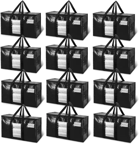 Miniatura 30 de TAILI - Bolsas de mudanza extra grandes, paquete de 10 bolsas negras resistentes para almacenamiento con ventana visible, asas envolventes
